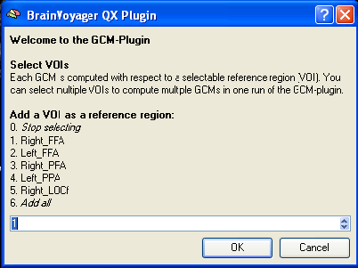 The GCMPlugin VOI selection dialog